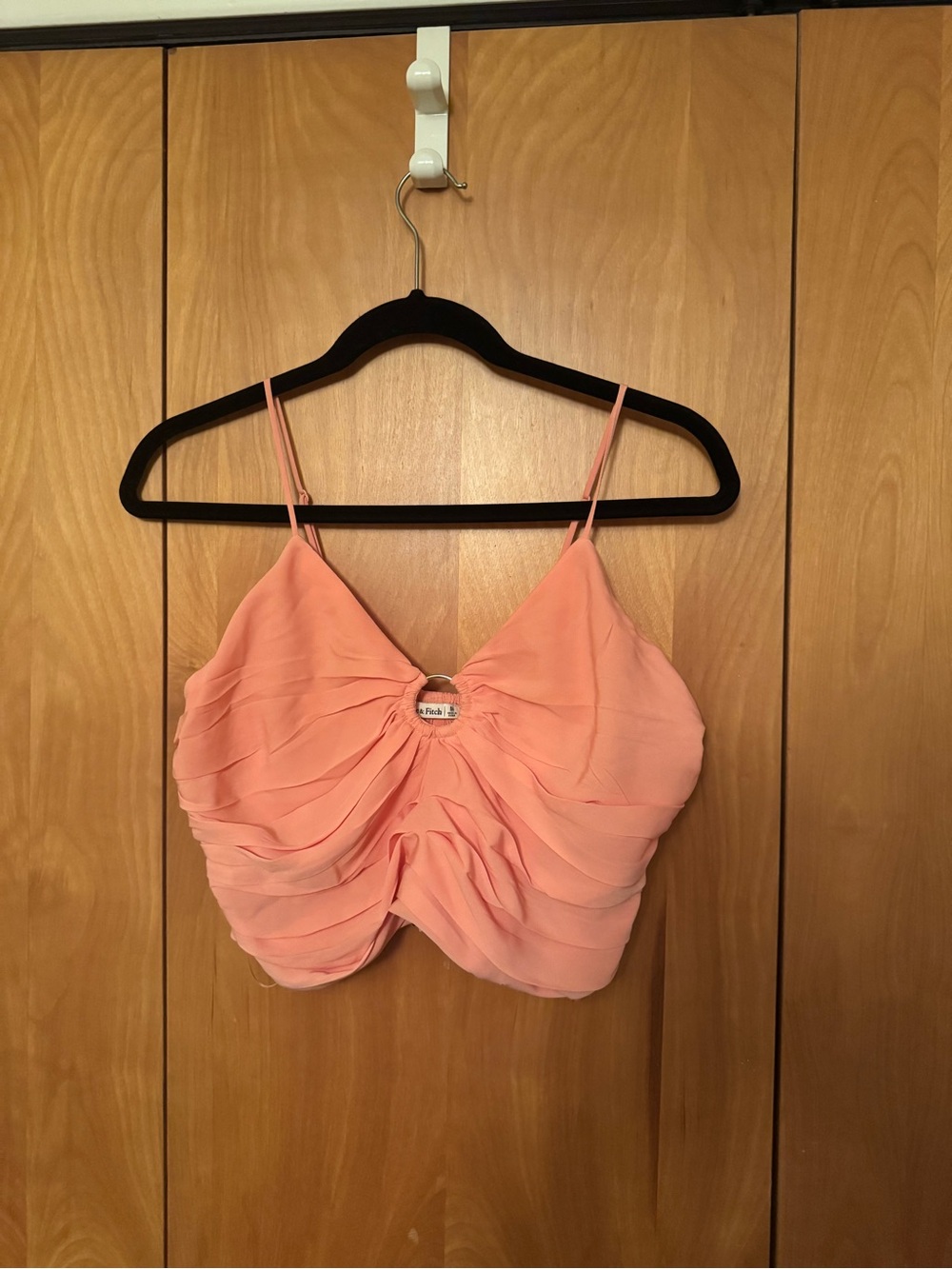Abercrombie & Fitch Peach Ruched Spaghetti-Strap Crop Camisole